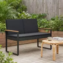 Lauko suolas su pagalve Juoda 107 x 61 x 80 cm poliratanas