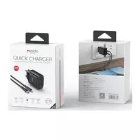 YESIDO sieninis įkroviklis YC54 PD 20W QC 2xUSB-C + TYPE-C/LIGHTNING laidas 27W 1M juodas