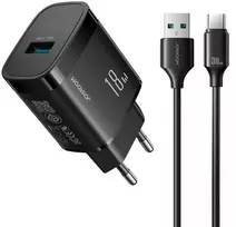 Joyroom JR-TF4 18W wall charger with 3A USB-A - USB-C 1m cable - juodas