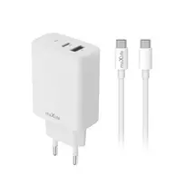 Telforceone Maxlife MXTC-10-30AC PD QC įkroviklis 1x USB-C 1x USB 30W baltas + USB-C - USB-C laidas 60W