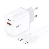 Telforceone BWOO wall charger CDA182 QC 38W 1x USB-A + 1x USB-C with USB-C C-Lightning cable 1 m juodas