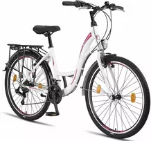 Licorne Bike miesto dviratis 21 pavaros 26 colių ratai, plieno rėmas, balta spalva Stella Premium