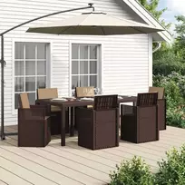 Lauko baldų komplektas Sodo valgomojo komplektas su pagalve 7 pcs Ruda ir taupe PP