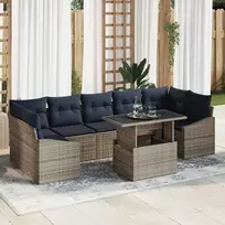 Lauko baldų komplektas Sodo Sofų Rinkinys su saugykla 8 pcs Pilka Poli ratanas