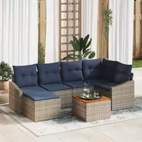 Lauko baldų komplektas Sodo Sofų Rinkinys 7 pcs Pilka ir tamsiai mėlyna poliratanas