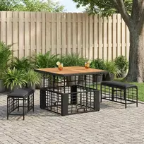 Lauko baldų komplektas Sodo valgomojo komplektas su pagalve 3 pcs Juoda ir pilka