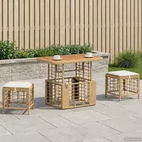Lauko baldų komplektas Sodo valgomojo komplektas su pagalve 3 pcs Natūralus ir Baltas