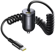 Baseus Automobilinis įkroviklis Tiny Star 30W 12-24V USB-C PD3.0 su integruotu USB-C kabeliu 30W 1.4m, juodas