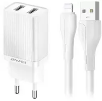 Įkroviklis Awei C15L-EU 10W 2xUSB-A + USB-A to Lightning cable 1.0m baltas