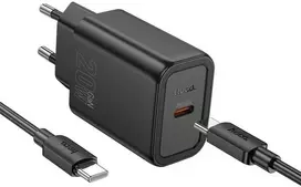 Įkroviklis Hoco N60 20W GaN USB-C + USB-C to USB-C cable 1.0m juodas