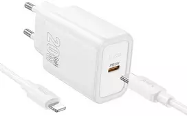 Įkroviklis Hoco N60 20W GaN USB-C + USB-C to Lightning cable 1.0m baltas