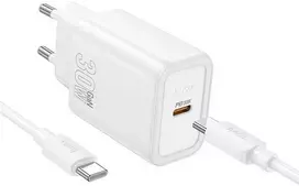 Įkroviklis Hoco N62 30W GaN USB-C + USB-C to USB-C cable 1.0m baltas
