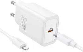 Įkroviklis Hoco N62 30W GaN USB-C + USB-C to Lightning cable 1.0m baltas