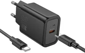 Įkroviklis Hoco N62 30W GaN USB-C + USB-C to USB-C cable 1.0m juodas