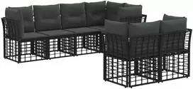 Lauko sofos komplektas su pagalve 7 pcs Juoda Poliesteris