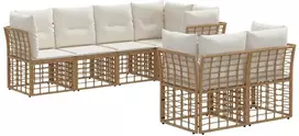 Lauko sofos komplektas su pagalve 7 pcs Natūrali Poliesteris