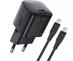 Įkroviklis Acefast A118 30W GaN USB-C + USB-C to USB-C cable 1.2m juodas