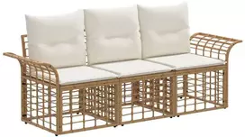 Lauko sofos komplektas 3 pcs Natūralus ir grietinėlės baltas