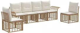 Lauko sofos komplektas 6 pcs Natūralus ir grietinėlės baltas