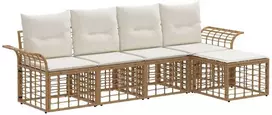 Lauko baldų komplektas Lauko sofos komplektas 5 pcs Natūralus ir grietinėlės baltas