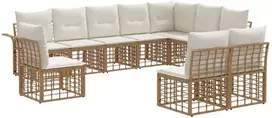 Lauko sofos komplektas 10 pcs Natūralus ir grietinėlės baltas