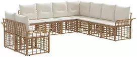 Lauko sofos komplektas 9 pcs Natūralus ir grietinėlės baltas