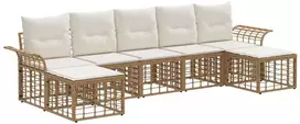 Lauko sofos komplektas 7 pcs Natūralus ir grietinėlės baltas