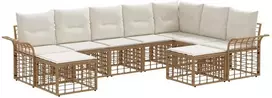 Lauko baldų komplektas Lauko sofos komplektas 9 pcs Natūralus ir grietinėlės baltas