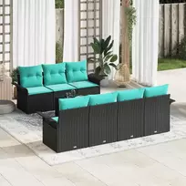 Lauko baldų komplektas Sodo Sofų Rinkinys su pagalve 8 pcs Juoda poliratanas