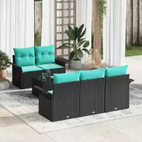 Lauko baldų komplektas Sodo Sofų Rinkinys su pagalve 6 pcs Juoda poliratanas