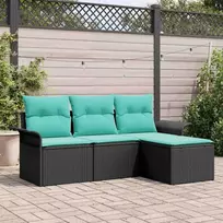 Lauko baldų komplektas Sodo Sofų Rinkinys su pagalve 4 pcs Juoda poliratanas
