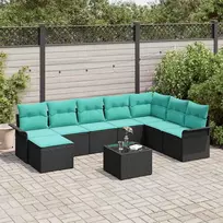 Lauko baldų komplektas Sodo Sofų Rinkinys su pagalve 9 pcs Juoda poliratanas