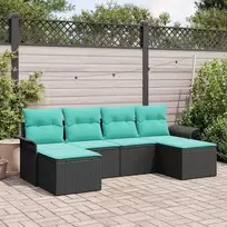 Lauko baldų komplektas Sodo Sofų Rinkinys su pagalve 6 pcs Juoda poliratanas