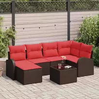 Lauko baldų komplektas Sodo Sofų Rinkinys su pagalve 7 pcs Ruda Poli ratanas