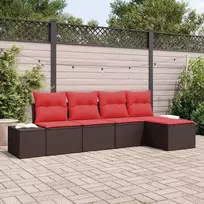 Lauko baldų komplektas Sodo Sofų Rinkinys su pagalve 5 pcs Ruda poliratanas