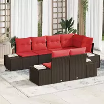 Lauko baldų komplektas Sodo Sofų Rinkinys su pagalve 7 pcs Ruda poliratanas