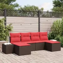 Lauko baldų komplektas Sodo Sofų Rinkinys su pagalve 6 pcs Ruda poliratanas