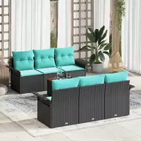 Lauko baldų komplektas Sodo Sofų Rinkinys su pagalve 7 pcs Juoda poliratanas