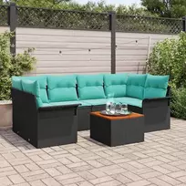 Lauko baldų komplektas Sodo Sofų Rinkinys su pagalve 7 pcs Juoda poliratanas
