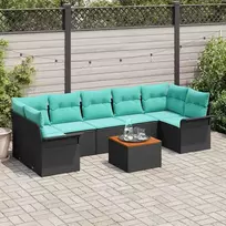 Lauko baldų komplektas Sodo Sofų Rinkinys su pagalve 8 pcs Juoda poliratanas