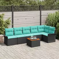 Lauko baldų komplektas Sodo Sofų Rinkinys su pagalve 7 pcs Juoda poliratanas