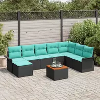 Lauko baldų komplektas Sodo Sofų Rinkinys su pagalve 9 pcs Juoda poliratanas