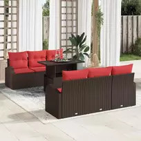 Lauko baldų komplektas Sodo Sofų Rinkinys su pagalve 7 pcs Ruda Poli ratanas