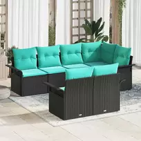 Lauko baldų komplektas Sodo Sofų Rinkinys su pagalve 7 pcs Juoda Poli ratanas