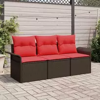 Lauko baldų komplektas Sodo Sofų Rinkinys su pagalve 3 pcs Ruda Poli ratanas