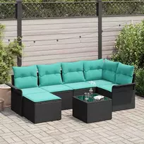 Lauko baldų komplektas Sodo Sofų Rinkinys su saugykla 7 pcs Juoda poliratanas
