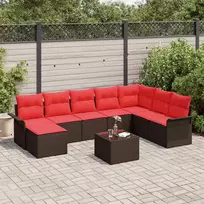 Sodo Sofų Rinkinys su pagalve 9 pcs Ruda Poli ratanas