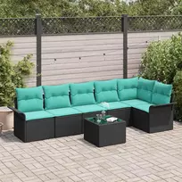 Lauko baldų komplektas Sodo Sofų Rinkinys su pagalve 7 pcs Juoda Poli ratanas