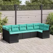 Lauko baldų komplektas Sodo Sofų Rinkinys su saugykla 7 pcs Juoda Poli ratanas