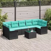Sodo Sofų Rinkinys su pagalve 8 pcs Juoda ir turkio poliratanas